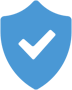 A blue shield with an image of a check mark.